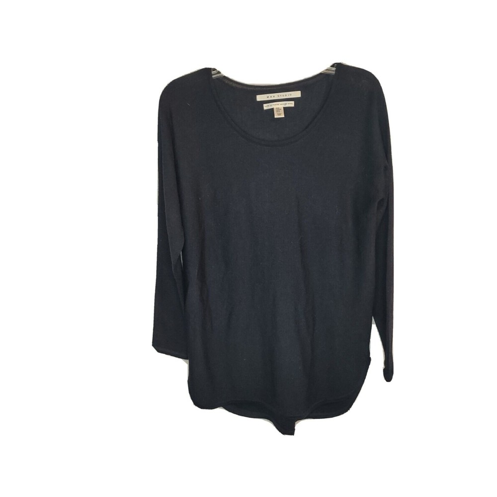 Max Studio Women's Tunic Sweater Size M  100% Extra Fine Merino Wool BLUE